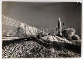 cca 1960 Medgyesi Gusztáv (Kecskemét): Jön a vonat, feliratozott vintage fotóművészeti alkotás a szerző hagyatékából, 28x40 cm