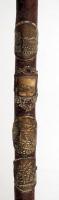 Régi sétabot, magyar és német botjelvényekkel, h: 88,5 cm