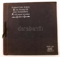 1914 Budapest, IX. ker., Községi Női felső Kereskedelmiben végzett növendékek és tanáraik portré albuma a Mona Lisa műteremből, öt albumlapon 29 nevesített portréval, 29x31 cm