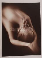 cca 1990 Jung Zseni: Szeptember, matricával jelzett vintage fotóművészeti alkotás, hozzáadva egy aláírt kiállítási meghívót, 38x28 cm