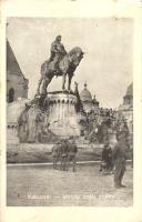 Kolozsvár, Cluj; Mátyás király szobra, katonák / statue, soldiers, 'Kolozsvár visszatért 1940' So. Stpl. (EK)