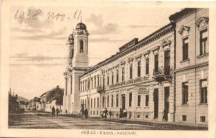 Kassa, Kosice; utca, templom / street, church 'Kassa visszatért 1938' (EK)