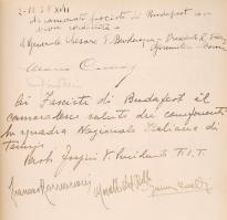 1937-40 A budapesti olasz nagykövetség, vagy az Olasz Intézet emlékkönyve több száz aláírással, közt...