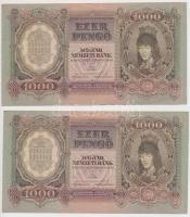 1943. 1000P (3x) sorszámkövetők, nyomdai papírránccal T:I-