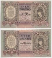 1943. 1000P (3x) sorszámkövetők, nyomdai papírránccal T:I-