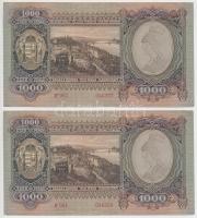 1943. 1000P (3x) sorszámkövetők, nyomdai papírránccal T:I-