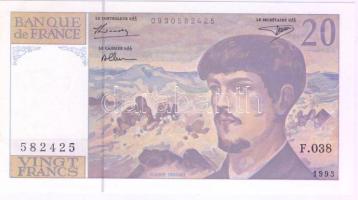 Franciaország 1993. 20Fr T:II+ Csak egyszer hajtva, törve nem, beváltható valuta!