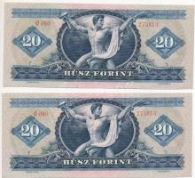 1969. 20Ft (2x) sorszámkövetők, nyomdai papírránccal T:I