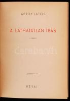 Áprily Lajos: A láthatatlan írás. Versek. Első kiadás.
Bp. (1939.) Révai. 270p. A borító Fáy Dezső ...