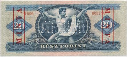 1969. 20Ft "MINTA" felülnyomással és perforációval "D000 - 000744" sorszámmal, g...