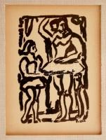 Georges Rouault (1871-1958): Balerinák. Fametszet, papír, jelzett a dúcon, üvegezett keretben, 6×4 c...