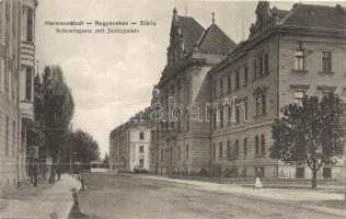 Nagyszeben, Hermannstadt, Sibiu; Igazságügyi palota, Schewis utca / Schewisgasse, Justizpalais / street, palace of justice
