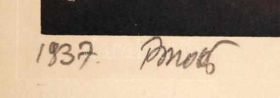 Bordás Ferenc (1911-1982): Kismadár 1937. Fametszet, papír, jelzett, üvegezett keretben, 8×6 cm