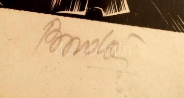 Bordás Ferenc (1911-1982): Muzsikusok 1943. Fametszet, papír, jelzett, üvegezett keretben, 12×16 cm