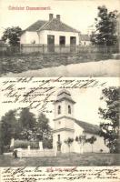 Dunamocs, Moca; Iskola, Római katolikus templom, kiadja Zajos Mihály / school, Roman Catholic church