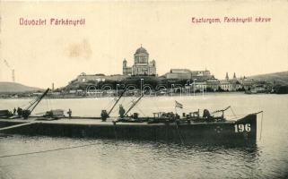 Párkány, Stúrovo; Esztergom, 196-os számú uszály, kiadja Preisz Rezső / barge  (EK)