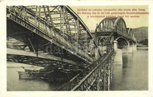 Párkány, Stúrovo; Felrobbantott Duna-híd emelése; Gondos Vilmos kiadása / Zdvihani do vzduchu vyhozeneho dílu mostu pres Dunaj / exploded bridge