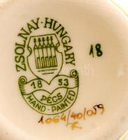 Zsolnay búzavirágmintás porcelán minikaspó, kézzel festett, hibátlan, jelzett, m: 5,5 cm, d: 5 cm