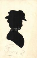 5 db RÉGI sziluett motívumos képeslap, vegyes minőség, 2 db (non PC) / 5 old silhouette motive postc...