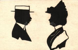 5 db RÉGI sziluett motívumos képeslap, vegyes minőség, 2 db (non PC) / 5 old silhouette motive postc...