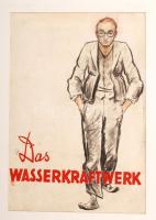 Ék Sándor (1902-1975): Das Wasserkraftwerk. Könyvborító terv. Vegyes technika, papír, jelzett (A. Kiel), 26×18 cm