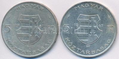 1947. 5Ft Ag "Kossuth" (2x) T:2-,3