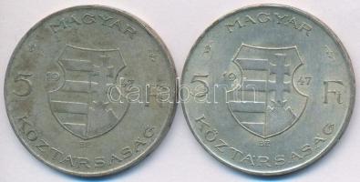 1947. 5Ft Ag "Kossuth" (2x) T:2-,3