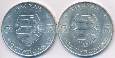 1947. 5Ft Ag "Kossuth" (2x) T:2,2-