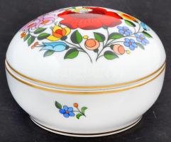 Kalocsai virágmintás porcelán bonbonier, kézzel festett, hibátlan, jelzett, d: 12 cm, m: 8 cm