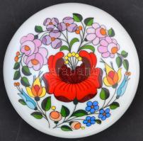 Kalocsai virágmintás porcelán bonbonier, kézzel festett, hibátlan, jelzett, d: 12 cm, m: 8 cm