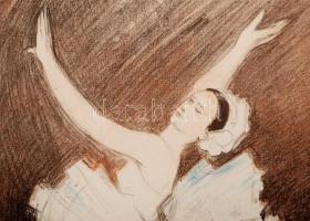 Ék Sándor (1902-1975): Balett. Színezett litográfia, papír, jelzett, üvegezett keretben, 50×37 cm