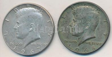 Amerikai Egyesült Államok 1967. 1/2$ Ag "Kennedy" + 1968D 1/2$ Ag "Kennedy" T:2,...