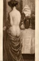 4 db RÉGI motívum képeslap, erotikus művész, vegyes minőség / 4 old motive postcards, erotic nude, m...