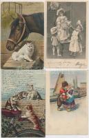 20 db RÉGI motívum képeslap, kutyák, hölgyek, üdvözlőlapok, vegyes minőség, néhány litho, leporellós fényképalbumban / 20 old motive postcards, dogs, ladies, greeting cards, mixed quality, some litho, in a leporello photo album