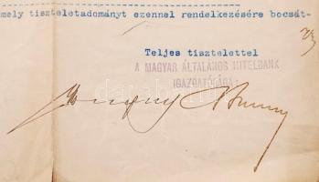 1904 Magyar Általános hitelbank levele Pfeiffer Géza igazgató helyettesnek arról, hogy 25 éves szolg...