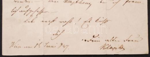 1847 Klapka György (1820-1892) honvédtábornok saját kezű, német nyelven írt levele Ambró Albert (182...