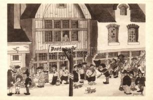 1933 Chicago Worlds Fair art postcard, Ye Old Print Shop; Messrs Wellens & Godenne s: Jean Dratz