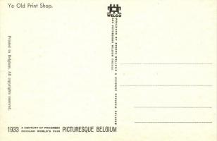 1933 Chicago World's Fair art postcard, Ye Old Print Shop; Messrs Wellens & Godenne s: Jean...