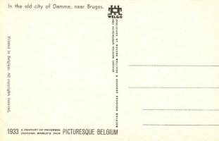 1933 Chicago World's Fair art postcard, In the old city of Damme, near Bruges; Messrs Wellens &...