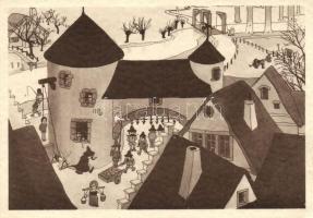1933 Chicago Worlds Fair art postcard, The Sing-Sing prison in the old city; Messrs Wellens & Godenne s: Jean Dratz (EK)