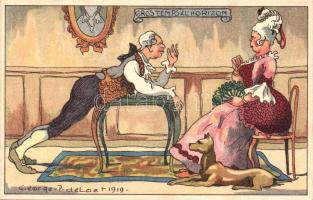 Gros Temps a lHorizon / Baroque romantic couple, humorous art postcard, litho s: George P. de Laet