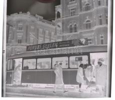 1969 Budapesti villamosok látható mozifilm reklámfeliratok, 4 db 6x6 cm-es negatív