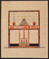 Kurcsák Gergely (?-?): Dohányos bolt, az "EMKE" tőzsde homlokzatterve (cca 1936), kis változtatással megvalósult, pontosan nem azonosított budapesti épület homlokzatterve, vegyes technika, papír, jelzett, 36,5×30 cm