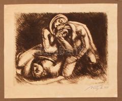 Uitz Béla (1887-1972): Siratás. Rézkarc, papír (gyűrődéssel), jelzett, 18,5×23,5 cm
