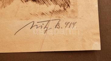 Uitz Béla (1887-1972): Siratás. Rézkarc, papír (gyűrődéssel), jelzett, 18,5×23,5 cm