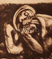 Uitz Béla (1887-1972): Siratás. Rézkarc, papír (gyűrődéssel), jelzett, 18,5×23,5 cm