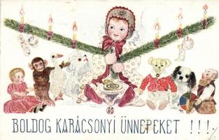 Boldog Karácsonyi Ünnepeket!, s: Nagy Sándor, kiadja az Anya és Csecsemővédő Egyesület, No. 1008 / Christmas greeting postcard