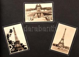 cca 1940 Párizs, fotóalbum 49 képpel, 3,5x2 és 12x18 cm közötti méretekben