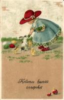 Easter greeting card, unsigned Pauli Ebner, MIKU No. 2038, litho (fl)