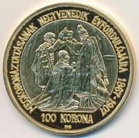 1907. 100K "Ferenc József Megkoronázásának Negyvenedik Évfordulójára" aranyozott Ag utánve...